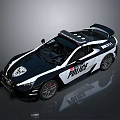 Sporty Black And White Police Car With Roof Lights Rear Spoiler And Decals