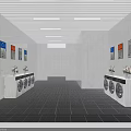 Laundry Room Interior With Washing Machines Flower Vases Posters And Bright Window