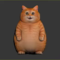 Orange Fat Cat Standing 3D Model With Orange Stripes And Gray Background