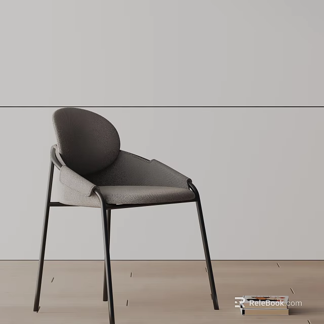 Modern Minimalist Gray Upholstered Dining Chair With Black Metal Legs And Curved Backrest 3d model 