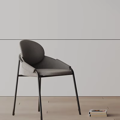 Modern Minimalist Gray Upholstered Dining Chair With Black Metal Legs And Curved Backrest 3d model
