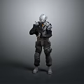 Futuristic Armored Human Warrior Character Standing With Tactical Weapon And Gear