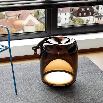 Modern Amber Glass Floor Lamp With Warm Glow For Indoor Living Space Decor 3d model