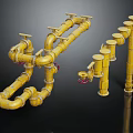 Yellow Industrial Pipes Complex Network With Elbows Valves Vertical Horizontal Connections 3d model