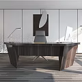 Modern Office Interior With Wooden Desk Executive Chair Computer Monitor And Floor Lamp