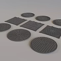 Various Gray Manhole Covers With Circular And Square Shapes And Designs 3d model