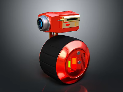 Red Projection Monitoring Device With Camera And Round Modern Design Base 3d model