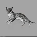 Detailed Cat Sculpture In Lying Down Pose With Gray And White Fur