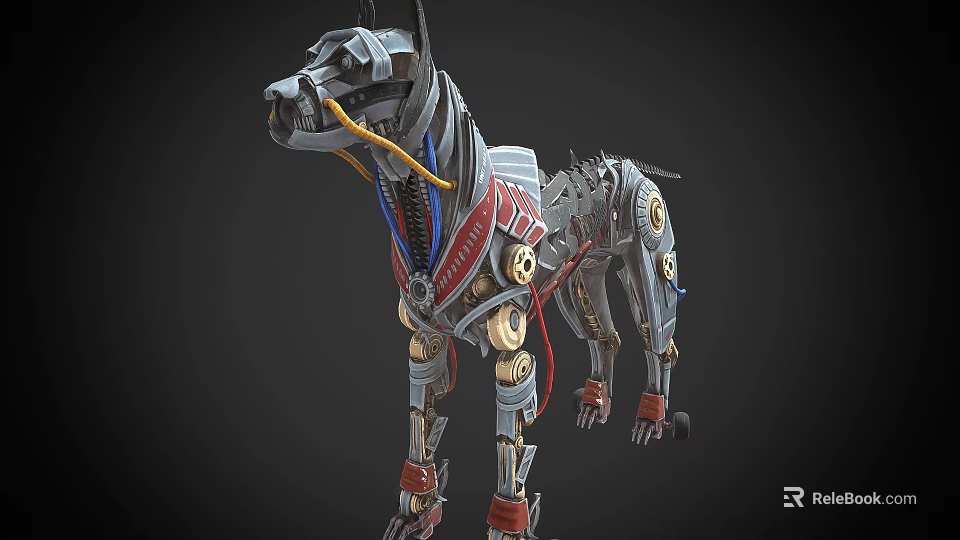 Mechanical Robotic Dog With Detailed Gear Mechanisms And Metal Body Parts 3d model 