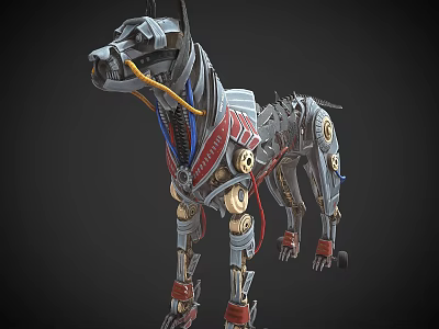 Mechanical Robotic Dog With Detailed Gear Mechanisms And Metal Body Parts 3d model