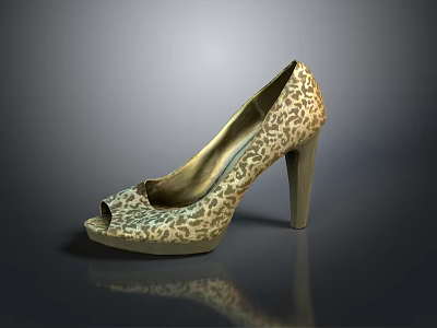 Stylish Leopard Print Peep Toe High Heels With Slim Heel And Classic Design Elements 3d model