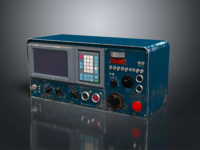 Vintage Blue Electronic Device With Display Screen Buttons Knobs And Retro Worn Design 3d model