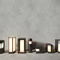 Modern Minimalist Outdoor Lights With Various Shapes And Transparent Panels On Gray Background