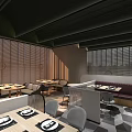 Elegant Modern Restaurant Interior With Wooden Walls Dining Tables And Seating