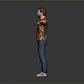 A Man With Arms Outstretched Wearing Flame T-Shirt Blue Jeans White Shoes On Gray Background