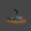 3D Rendered Underwater Scene With Coral Seaweed Rocks Fishing Net And Diving Gear