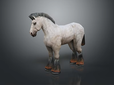Realistic White Horse Model with Dark Mane Dark Hooves and Reflective Gray Background 3d model