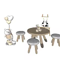 Kids Table with Stools Colorful Pencils Easel Teddy Bear and Balloon