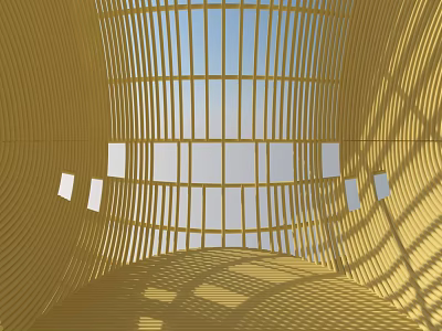 Modern Architectural Interior With Geometric Wooden Lattice And Light Shadow Effects 3d model