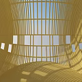 Modern Architectural Interior With Geometric Wooden Lattice And Light Shadow Effects