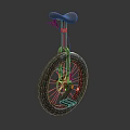 Red Frame Unicycle with Black Seat and Large Wheel Design 3d model