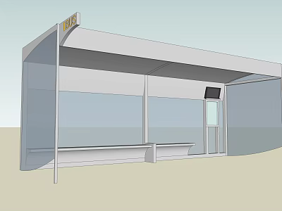 Modern Bus Shelter With Glass Walls Bench Roof Canopy And Information 3d model