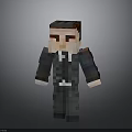 Minecraft Style Pixel Train Character In Suit Standing On Gray Background