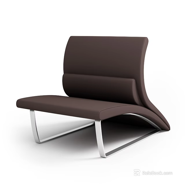 Unique Curved Shaped Sofa In Dark Brown Leather With Modern Metal Legs 3d model 