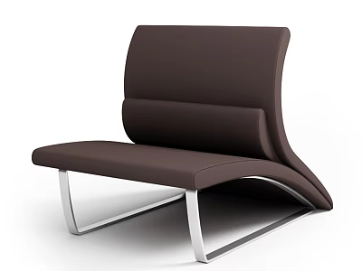 Unique Curved Shaped Sofa In Dark Brown Leather With Modern Metal Legs 3d model