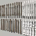 Various Design Brown And White Railing Balusters As 3D Architectural Elements 3d model