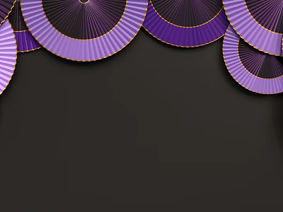 Dark Background Wall Adorned With Purple And Gold Fan Shaped Decorations 3d model