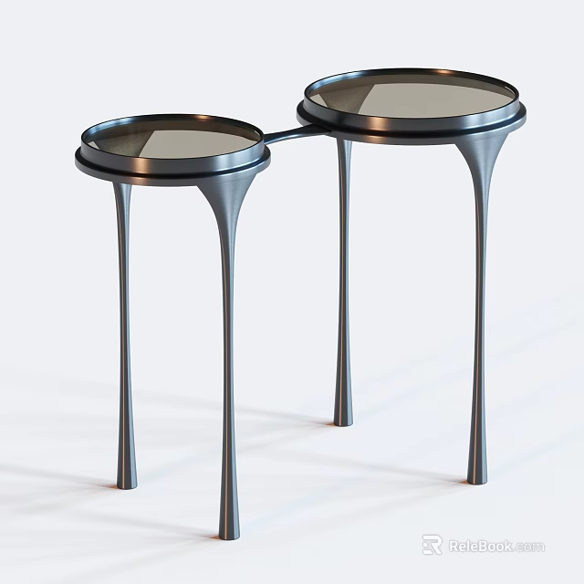 Modern Double Round Coffee Table With Glass Top And Black Legs 3d model 