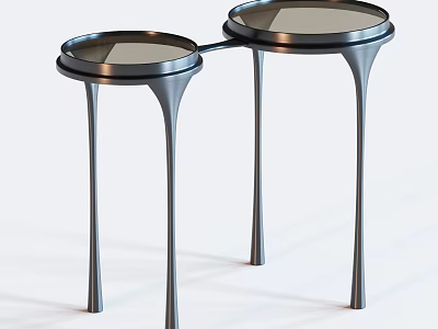 Modern Double Round Coffee Table With Glass Top And Black Legs 3d model