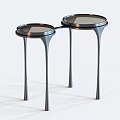 Modern Double Round Coffee Table With Glass Top And Black Legs