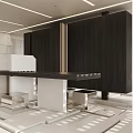 Unique Modern Interior Space With Geometric Block Flooring Perforated Wall And Minimalist Sculpture