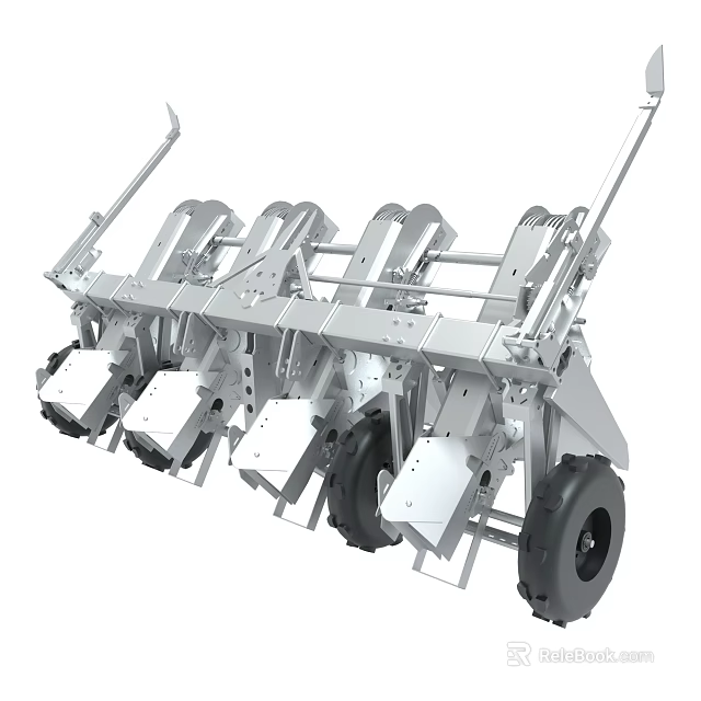 Industrial Agricultural Tillage Equipment With Metal Frame Multiple Plow Blades And Rubber Wheels 3d model 