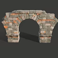 Ruined Stone Archway Constructed With Gray Stones And Red Brick Details