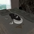 Modern Sofa Coffee Table Set With Stone Wall Plush Pillows Floor Lamp And Textured Rug