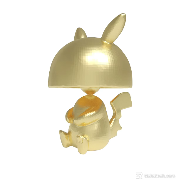 Golden 3D Model Cartoon Character With Large Ears Tail And Sitting Pose 3d model 