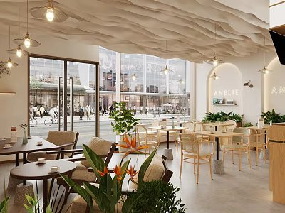 Log wind milk tea shop coffee shop coffee table and chair coffee shop console coffee shop workbench cashier front desk milk tea shop dining area landscape sketch 3d model