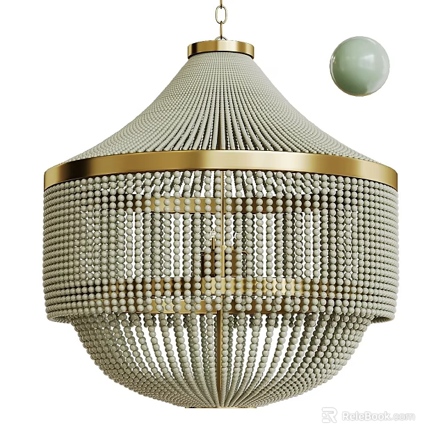 Elegant Beaded Chandelier With Gold Frame And Pearl Decorative Elements 3d model 