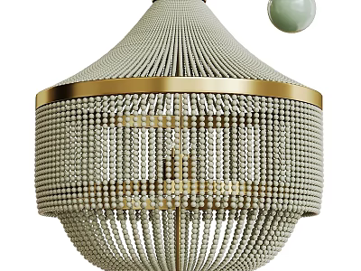 Elegant Beaded Chandelier With Gold Frame And Pearl Decorative Elements 3d model