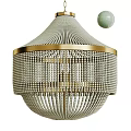 Elegant Beaded Chandelier With Gold Frame And Pearl Decorative Elements