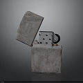 Square Shaped Leather Lighter With Open Lid Metal Internal Structure Black Roller Golden Accent