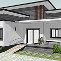 Modern Single Family House With White Walls Wooden Pillar Porch And Landscaped Garden