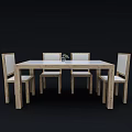 Simple Modern Wooden Dining Table Set With Four Chairs And Vase Flowers