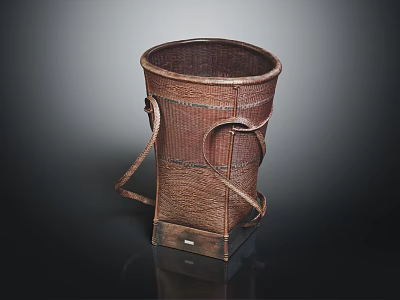 Handwoven Brown Storage Basket With Dual Handles And Square Base Design 3d model
