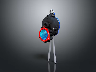 Mechanical Component Design With Blue Circular Panel Red Frame Hanging Hook And Metal Stand 3d model