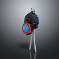 Mechanical Component Design With Blue Circular Panel Red Frame Hanging Hook And Metal Stand