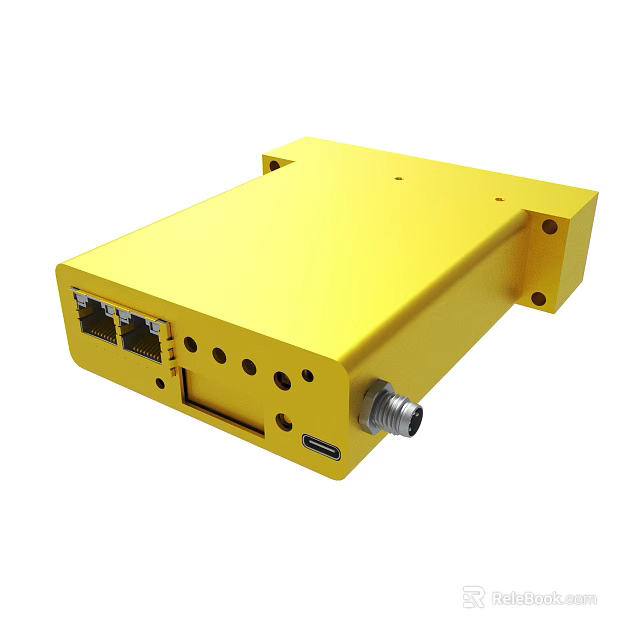 Yellow Industrial Device With Metal Housing Interface Ports And Mounting Holes 3d model 